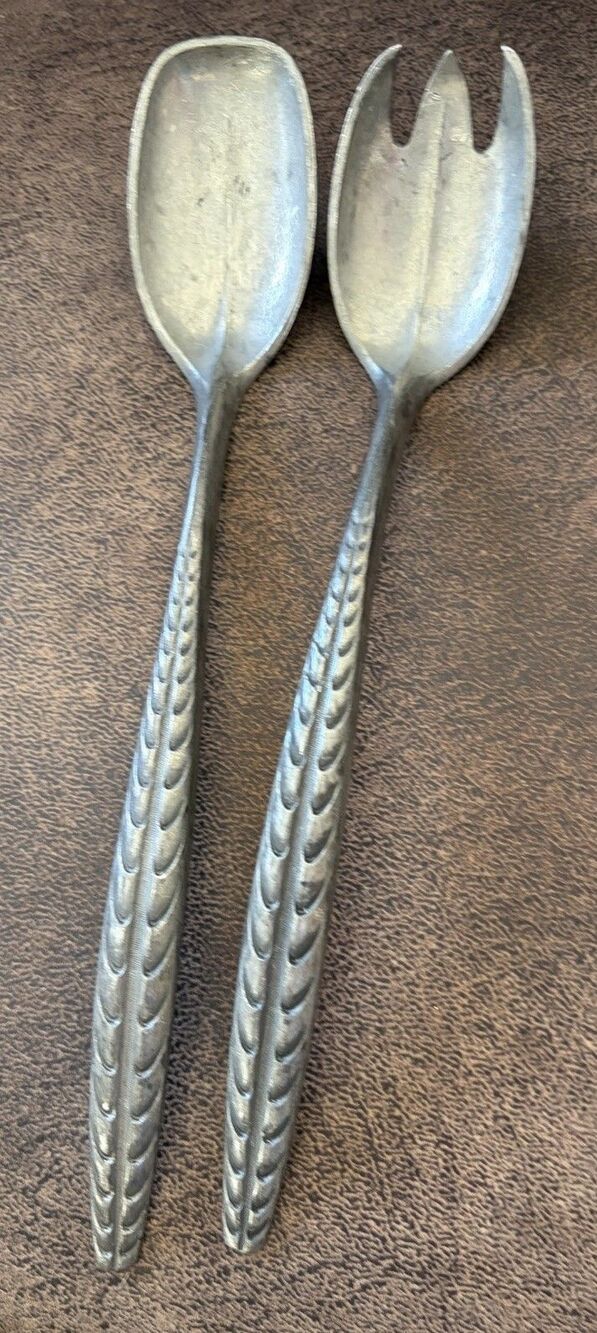 Vtg.  BM Pewter Norway Salad Servers, num 664, Brødene Mylius Pewter Spoon Fork